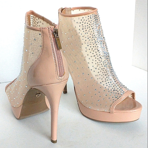 New w/Box Thalia Sodi Desire Nude Mesh Bling Peep-Toe Platform Stilettos Size 10 - Picture 6 of 15